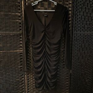 Stella Luce Black Long Sleeve Ruched Dress